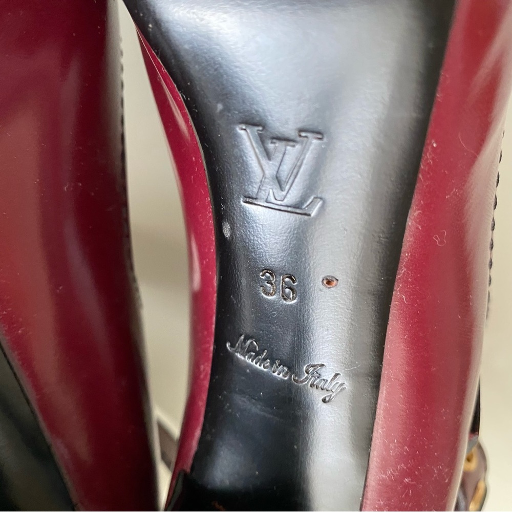Louis Vuitton Burgundy Ankle Straps  Gold Buckles Heels SZ 6/36 - Picture 13 of 13